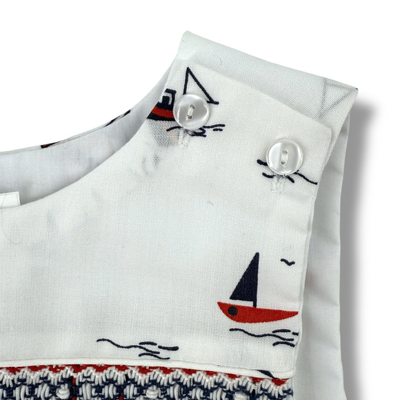 Edgehill Collection Smocked Jon Jon Romper Baby Boy Size 3 Mo Nautical Sail Boat - Picture 4 of 7
